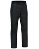 A pair of black work pants featuring rip-stop fabric, pockets, and a logo on the side.