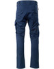 Navy unisex cotton stretch ripstop work pants with multiple pockets and a logo on the back.