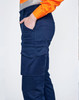 Navy unisex cotton stretch ripstop work pants featuring side pockets and a comfortable fit.