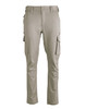 Unisex cotton stretch ripstop work pants in beige with cargo pockets and a logo.