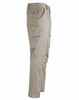 Unisex cotton stretch ripstop work pants in a light tan colour, featuring multiple pockets and a logo.