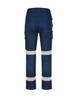 Unisex navy cotton stretch ripstop segmented work pants with reflective striping and multiple pockets.