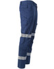 Unisex cotton stretch ripstop segmented work pants in navy blue with reflective stripes. Includes multiple pockets and a logo.