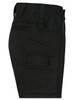 A pair of black unisex cotton stretch ripstop work shorts featuring multiple pockets and an elastic waistband.