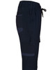 Navy blue unisex cotton stretch drill work pants with cuffed legs and several pockets. Features an elastic waistband and drawstring.