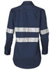 A navy long-sleeve work shirt with 3M reflective tape, featuring a back view and a logo on the shirt.