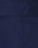 A navy blue closed front long-sleeve work shirt featuring a simple design and a logo.