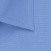 A close-up of a light blue button-up shirt collar with subtle texture details and stitching.