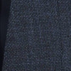 A textured dark grey fabric swatch, showcasing a woven pattern, suitable for jackets. Features a contrasting black edge.
