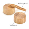 A drink bottle lid set featuring a bamboo standard lid and a bamboo lid with a rope handle.
