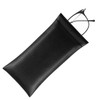 A black PU pouch containing a pair of glasses, featuring a simple design and smooth texture.