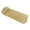 A beige felt pouch with a snap closure, featuring a smooth surface and no visible branding.