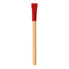 A bamboo pencil with a red eraser tip, featuring a smooth wooden shaft and a tapered end.