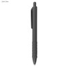 A dark grey plastic pen with a textured grip and a clip. It has a simple, streamlined design.