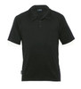 Merino short sleeve polo in black with contrasting light-coloured sleeves, featuring a logo on the chest.