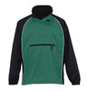 A green and black rain jacket featuring a half-zip front and a zippered chest pocket. It has a branding logo.