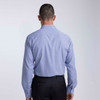 A light blue button-up shirt with long sleeves and a collar, featuring a back view and subtle branding.