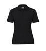 A women's polo shirt in black featuring a collar and a half-zip design. It has a logo on the front.