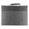 A grey felt carrying case with a zipper and a black handle, featuring a simple design.