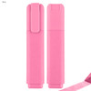 A pink highlighter with a clip, featuring a sleek design and a glittery end. It has a branding logo on the side.
