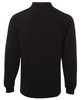 A black long-sleeve polo shirt with a collar and a plain back, featuring a logo.