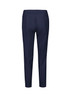 A pair of navy mid-waist slim leg pants, featuring a simple design and a single back pocket.