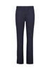 Navy mid-rise pull-on pants made from scuba ponte fabric, featuring a sleek design and a subtle branding logo.
