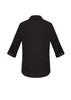 A black women's Charlie 3/4 sleeve button-up shirt with a collar and roll-up sleeves, featuring a logo.