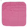 A pink cooling face cloth with a textured pattern, suitable for leisure and outdoor activities. It has a logo.