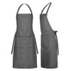 A grey Santini apron featuring adjustable straps and a front pocket, showcasing both front and back views.