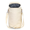 A double wine cooler bag in cream colour with a grey interior, featuring a shoulder strap and a front pocket.