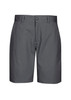 Men's dress shorts in a sleek dark grey colour, featuring a button closure and pockets. Includes a logo.