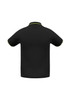 A black short sleeve polo shirt with contrasting collar and sleeve detailing, featuring a logo.