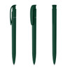 A green plastic pen with a sleek design and a clip. The pen has a minimalistic branding logo.