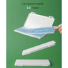 A white mask box opening to reveal space for 3-5 face masks, set against a green background.