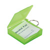 A green case containing alcohol pads for disinfection, featuring a keyring attachment.