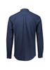 A navy blue long sleeve button-up shirt featuring a back yoke and cuffed sleeves. It has a logo.