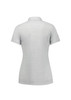 A light grey women's short sleeve polo shirt with a subtle texture and a collar, featuring a logo.