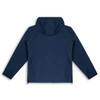 A navy blue soft shell jacket with a hood, featuring a logo. The jacket has a smooth, streamlined design.