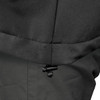 A close-up of a soft shell jacket featuring a black hood and drawstring detail. The material appears smooth and structured.