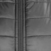 A black puffer jacket featuring a zip closure, showcasing its quilted texture and insulation design.