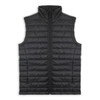 A black puffer vest featuring a zip front and a high collar. The vest has a quilted pattern and includes branding.