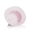 A pink bucket hat with a soft inner lining, featuring a simple design and a slight brim.
