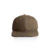 A brown wool cap with a structured design and a flat brim, featuring a logo on the front.