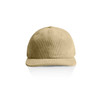 A tan cord cap with a rounded crown and a curved brim, featuring a logo on the front.