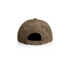 A brown corduroy cap with a rear adjustment strap and a logo. The texture is ribbed and plush.