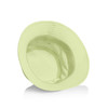 A light green nylon bucket hat with an inner lining, featuring a logo inside.