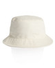 A cream bucket hat with a wide brim and a simple design, featuring a logo on the side.