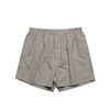 Striped boxer shorts featuring an elastic waistband, in tones of grey and white. The shorts have a loose fit.