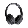 Black Bluetooth headphones with a sleek design and padded earcups, featuring a logo on the side.